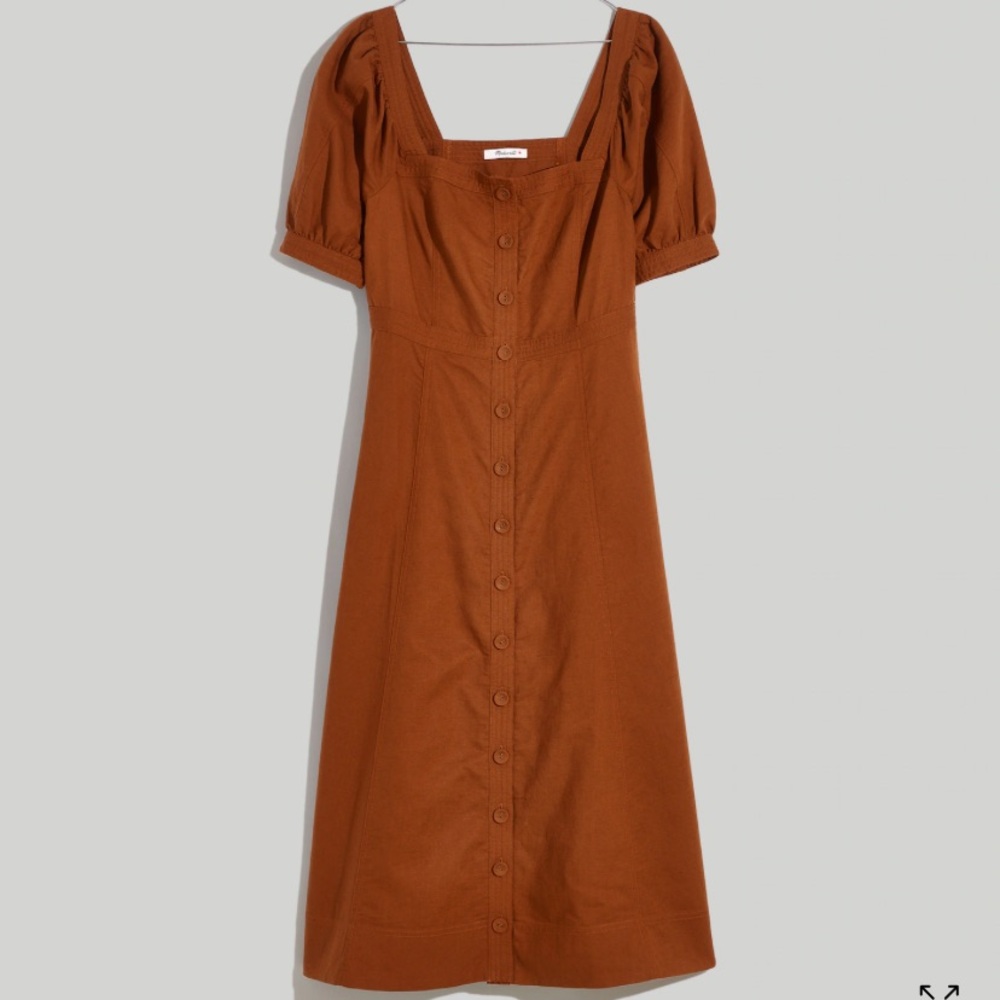 NWT Seamed Puff-Sleeve Midi Dress